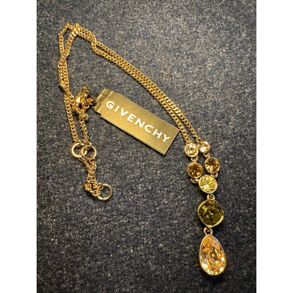Givenchy 18in Gold Tone Crystal Drop Necklace New